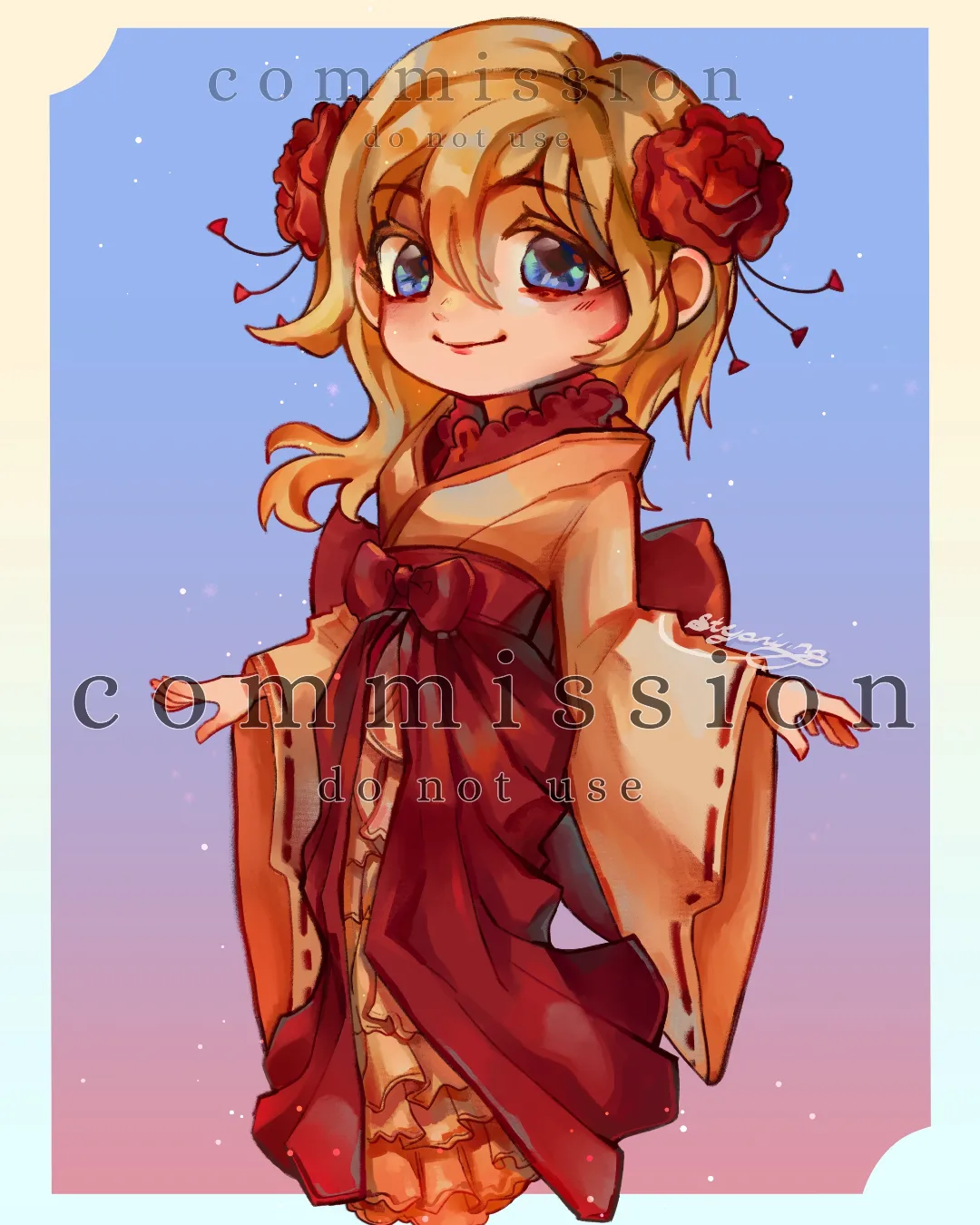 Colored chibi fullbody sketch of Kingdom Hearts Namine in Nene's kannagi outfit.